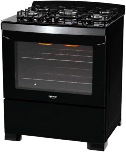 Fogão 5 Bocas Preto com Frente em Vidro Preto e Timer Digital Dako Diplomata Grill Bivolt
