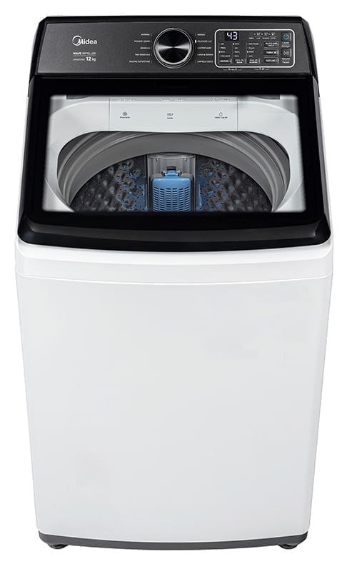 Máquina de lavar Midea 12 kg Wave Impeller, branca, de abrir por cima