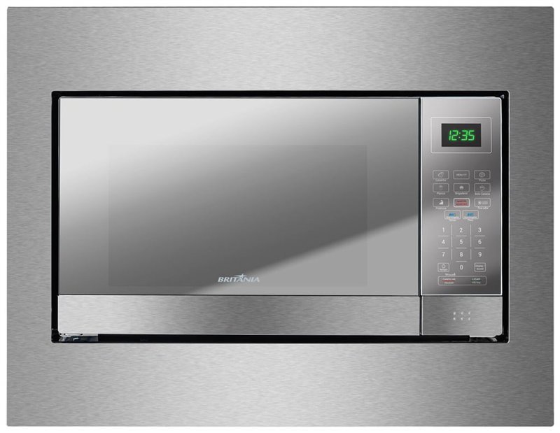 Micro-ondas de embutir Britânia BMB26IEB de 26 litros, com moldura de efeito aço escovado