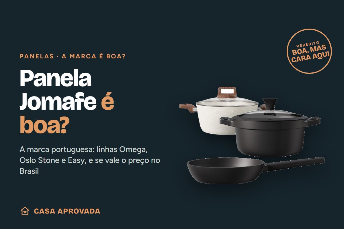 Capa do guia panela Jomafe é boa, com caçarolas Oslo Stone e Omega e frigideira Omega