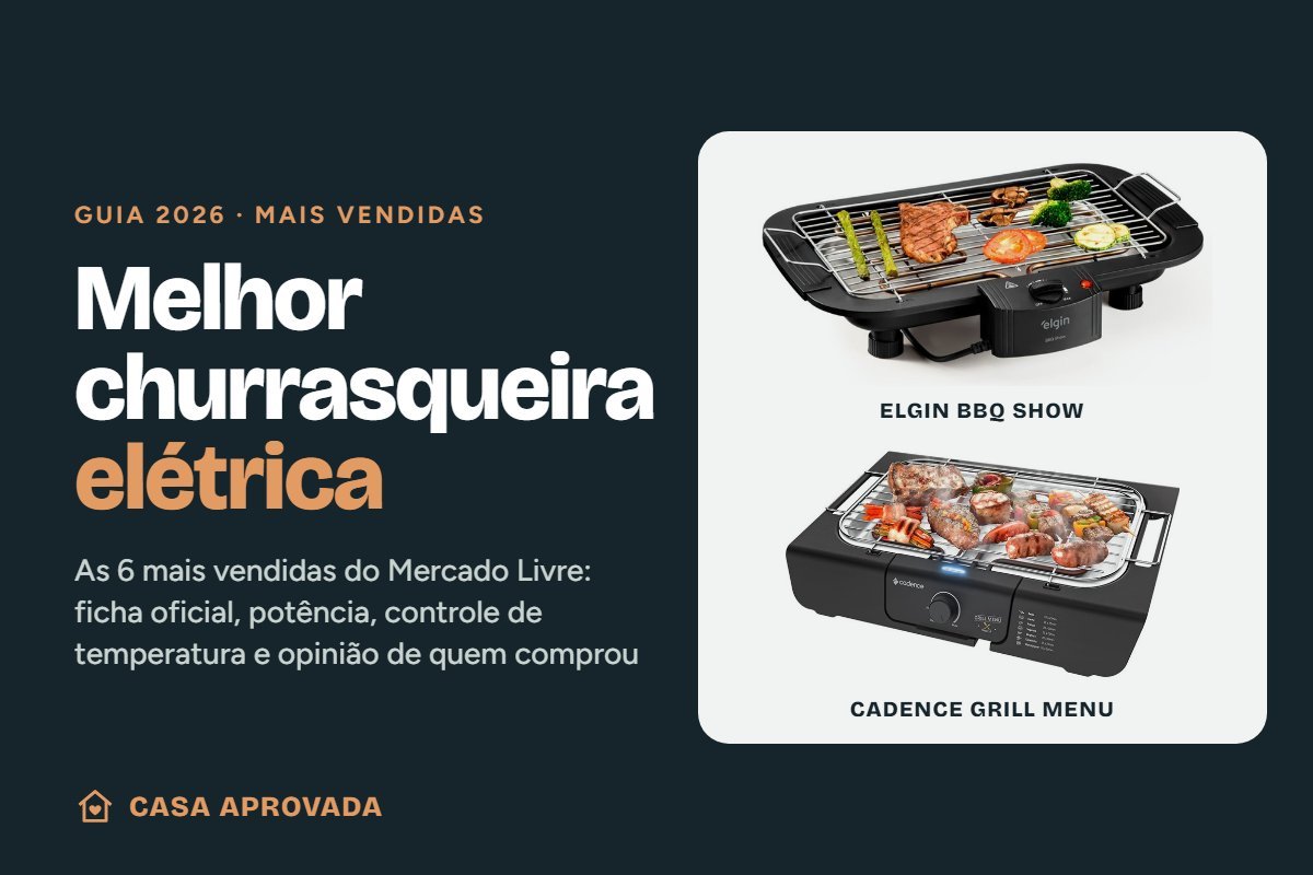 Capa do guia de melhor churrasqueira elétrica, com as churrasqueiras Elgin BBQ Show e Cadence Grill Menu