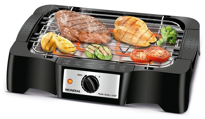 Churrasqueira elétrica Mondial CH-07 com carnes e legumes