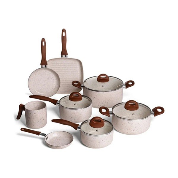 Jogo de panelas cerâmica Brinox Ceramic Life Smart Plus 8 peças vanilla
