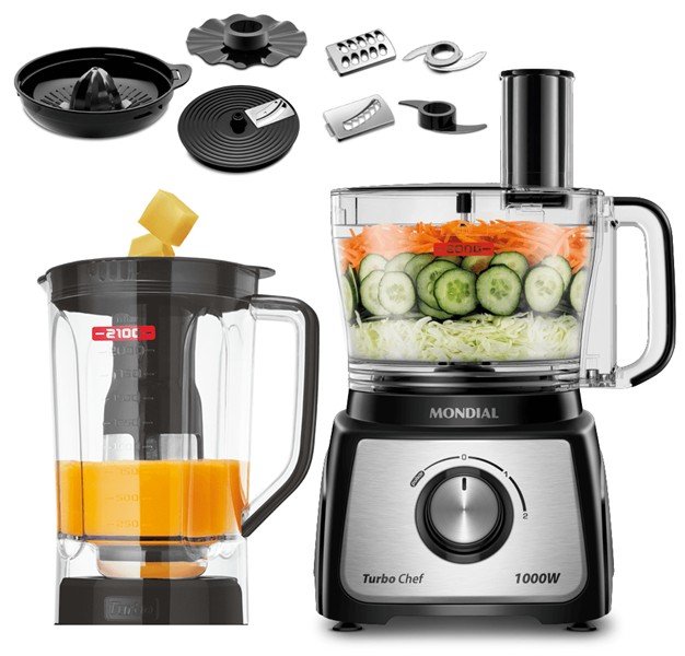Multiprocessador Mondial Turbo Chef 9 em 1 MPN-01-BF com acessórios
